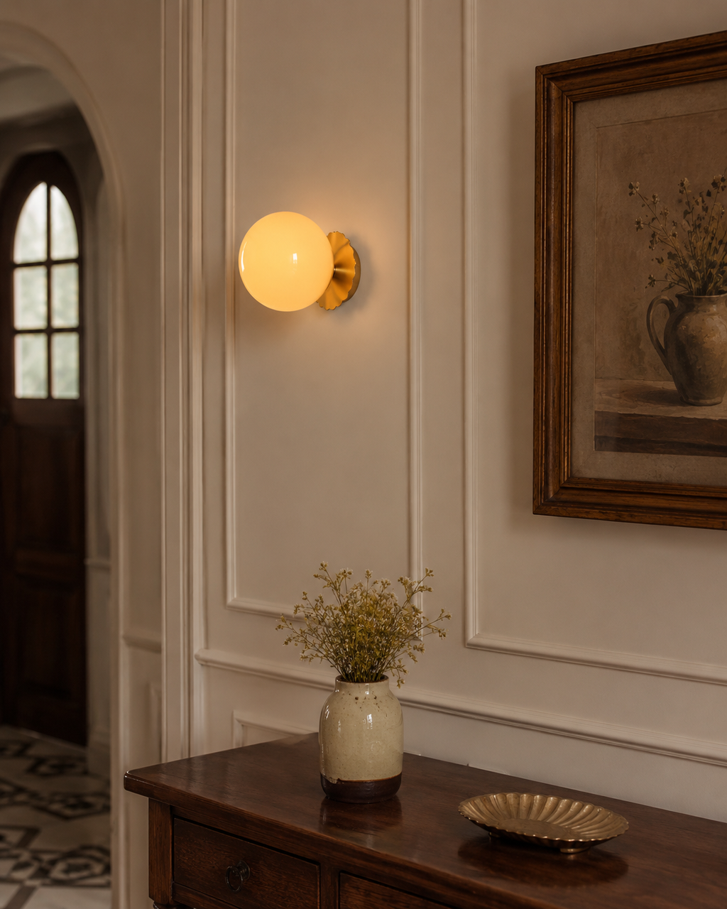 Franse Retro Wandlamp Beige
