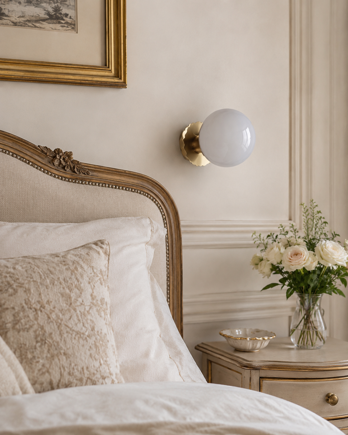 Franse Retro Wandlamp Wit